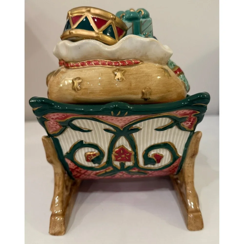 Fitz and Floyd Christmas Tidings Sleigh Candy Dish Polar Bear Presents Tree